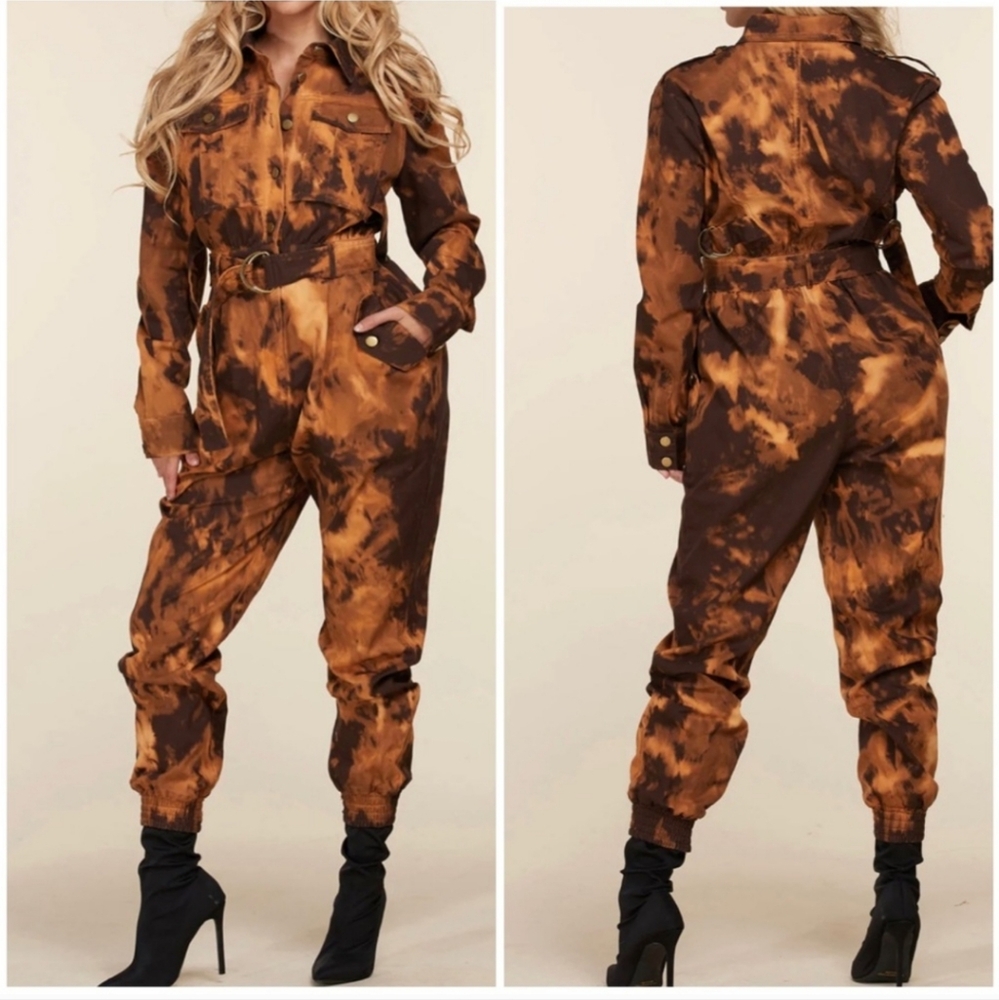 L'atiste Tie Dye Cargo Jogger Long Sleeve Jumpsuit NWT